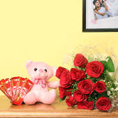 Red Rose Bunch with Teddy and Chocolates