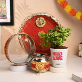 Jade Plant With Karwa Chauth Thali N Essentials