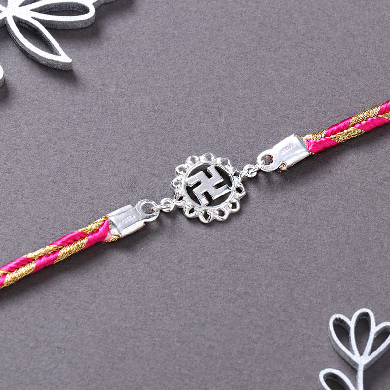 Spiritual Swastik Silver Rakhi for Brother