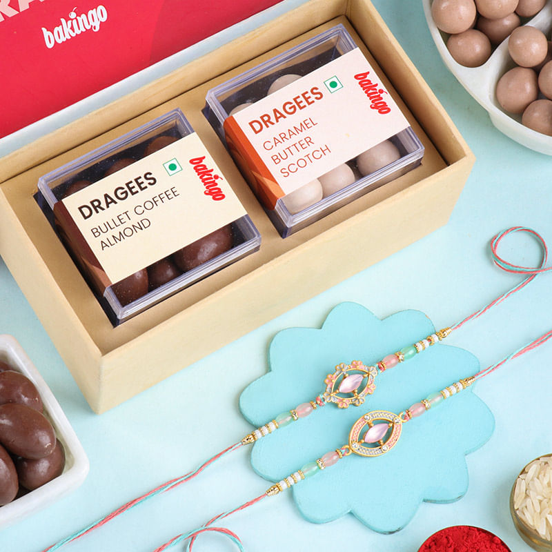Two Pastel Stone Rakhi With Dragees