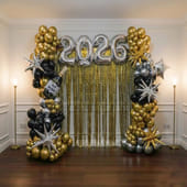 Grand 2026 New Year Black N Gold Balloon Arch Setup