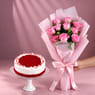 Red Velvet Cake With Pink Rose Bouquet
