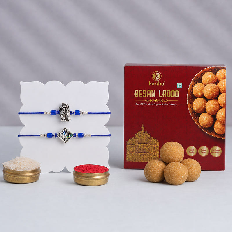 Set of 2 Geometric Floral Rakhi Combo With Money N Jade Plant