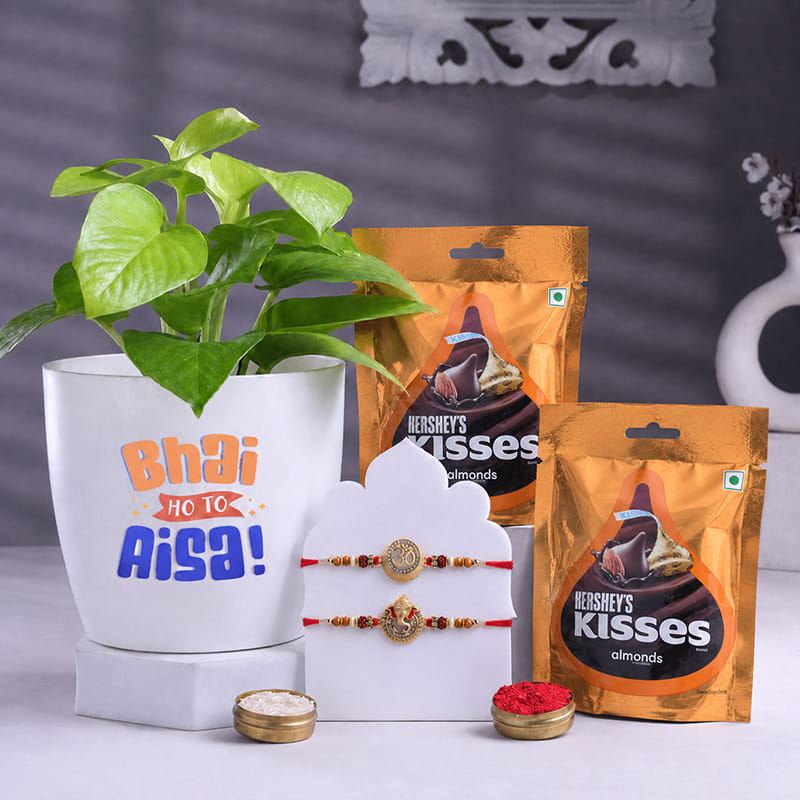 Silver Charm Rakhis Duo With Money Plant N Chocos