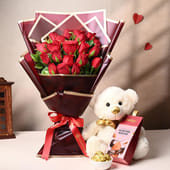 Red Rosy Love Teddy N Treats Gift MKTPLC