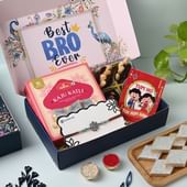 Colourful Floral Rakhi With Kaju Katli N Khaleeji Dates