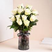 Timeless White Rose Arrangement In Glass Vase - MKTPLC