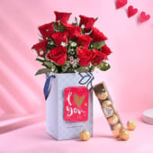 Love Bloom Red Roses with Ferrero n Card MKTPLC