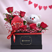Roses With Teddy Bear N Chocolates In Box MKTPLC