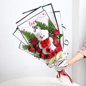 Red Roses N Teddy Love Bouquet MKTPLC