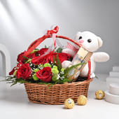 Radiant Red Roses Basket Hamper MKTPLC