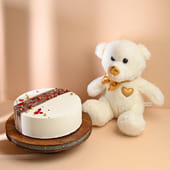 Artistic Vanilla Cake With Plush Teddy Bear MKTPLC