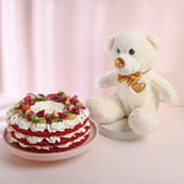Red Velvet Fruit Cake N Teddy Bear Combo MKTPLC