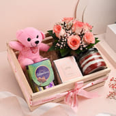 Basket Of Teddy Choco Roses N Jar Cake MKTPLC