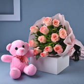 Blush Pink Roses With Cute Teddy MKTPLC