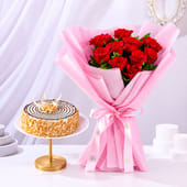 Rose bouquet with butterscotch cake