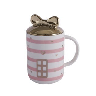 Cutesy Pink Striped Mug With Bow Lid