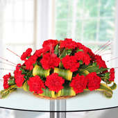 25 Red Carnation Beautiful Arrangement on Table