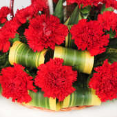 25 Red Carnation Beautiful Arrangement on Table with Zoomed View