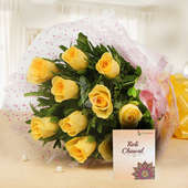 10 Yellow Roses Bunch with Roli Chawal