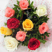 10 Mixed Color Roses Bunch with Top View