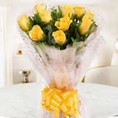 Front view of 10 yellow roses bouquet - A product of Bosom Confidant