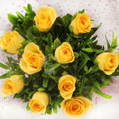 Top view of 10 yellow roses bouquet - A product of Bosom Confidant