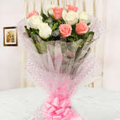 Front view of 5 pink and 5 white roses bouquet - A gift of Special Delectable Bond