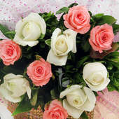 Top view of 5 pink and 5 white roses bouquet - A product of PrecioPrecious N Perfect Combo