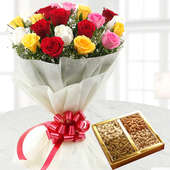 12 Fresh Mix Roses and a Half Kg Pack of Dry Fruits