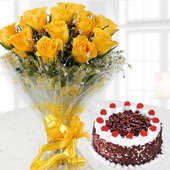 10 Yellow Roses and Half Kg Black Forest Cake
