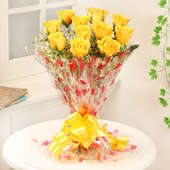 12 Yellow Roses Bunch on Table
