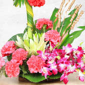 Mixed Color Carnations Lilies and Orchids with Zoomed View