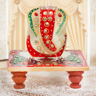 Lord Ganesha Marble Figurine on Marble Chowki - A Divine Gift