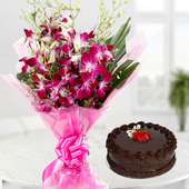 Orchid flower and cake combo
