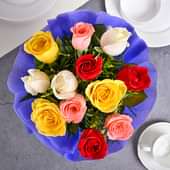 Mixed Roses Flower Bouquet Top View