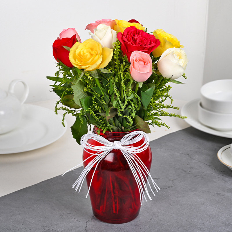 Buy Mixed Flower Roses in a Vase Online