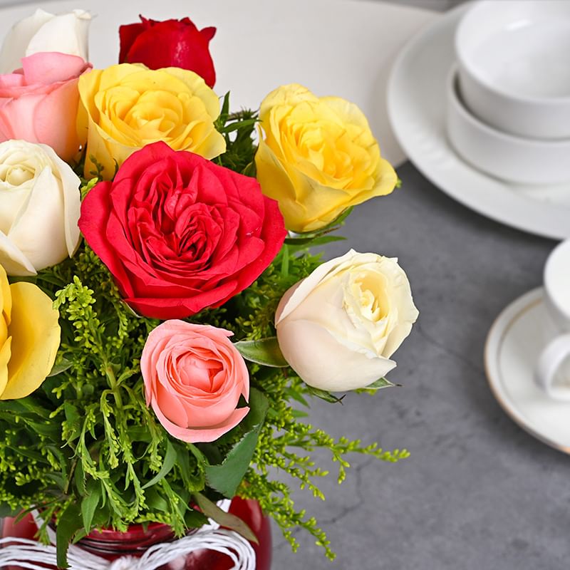 Mixed Flower Roses in a Vase - Close View