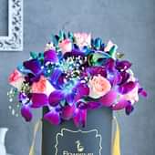 Box Of Orchids and Roses