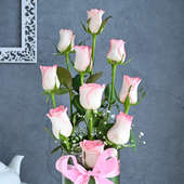 Fresh Pink Roses With Vase Online Delivery