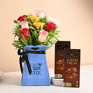 Luxurious Roses With Tempting Chocolates For Dad
