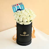 20 White Roses in FlowerAura Black Box