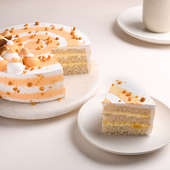 Eggless Butterscotch Cake Online - Sliced View of Cake & Slice