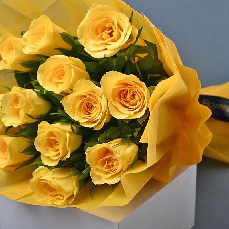 Sunny Yellow Rose Bouquet Close View