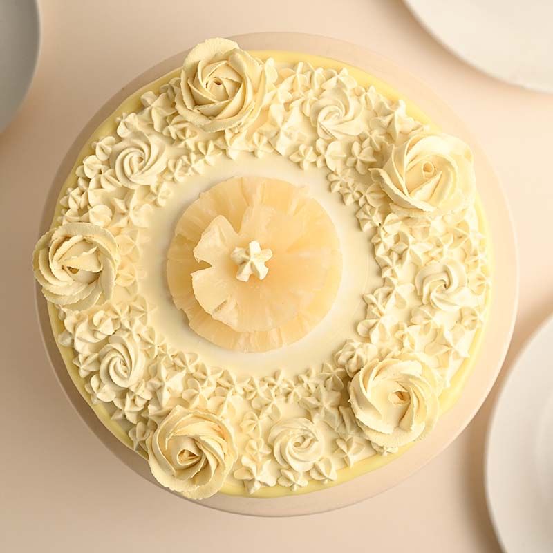 Tropical Pineapple Cake - Top Full View of Cake in White