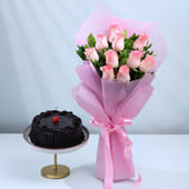 Combo Of Pink Roses N Chocolate Truffle Cake 