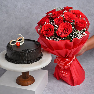 Red Roses Bouquet And Truffle Cake Combo