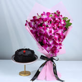 Delicious Chocolate Cake and Orchids Bouquet