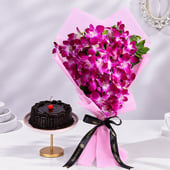 Delicious Chocolate Cake and Orchids Bouquet