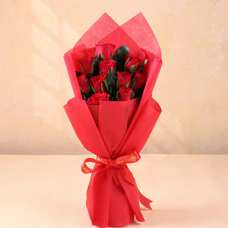 10 Red Roses Flower Bouquet 